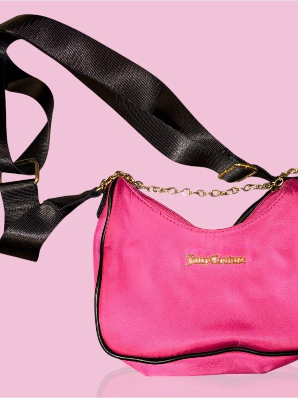 Juicy Couture Hot Pink Nylon Crossbody Bag with Black Strap & Gold Chain - Picture 3 of 6